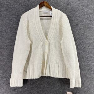 New Villager Cardigan Women 1 White Knit V-Neck Long Sleeve Button Up Casual